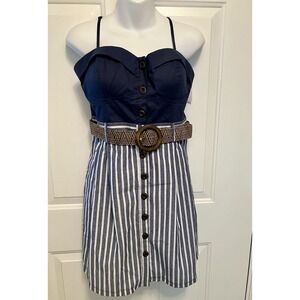 NWT Chocolate USA Large Striped Blue White Corset Smocked Juniors Dress Y2K 90s